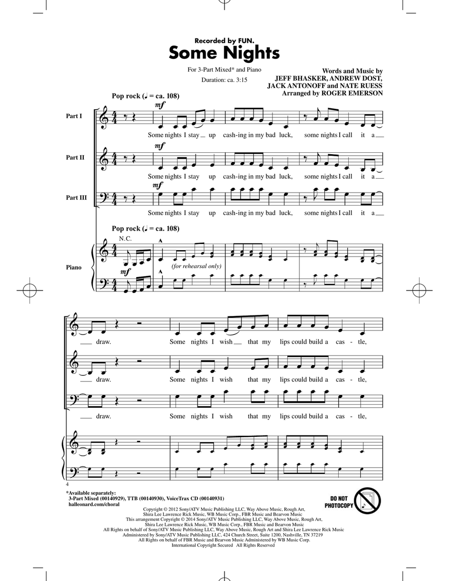 Some Nights (arr. Roger Emerson) 3-Part scores gallery preview page 1