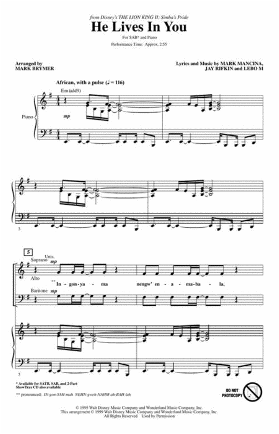 He Lives in You He Lives in You 3-Part scores gallery preview page 3