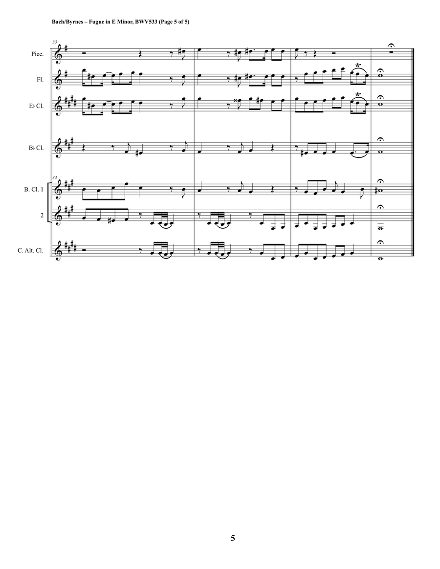 Fugue in E Minor, BWV 533 (Clarinet Quintet + Piccolo & Flute) Clarinet Quintet scores gallery preview page 5