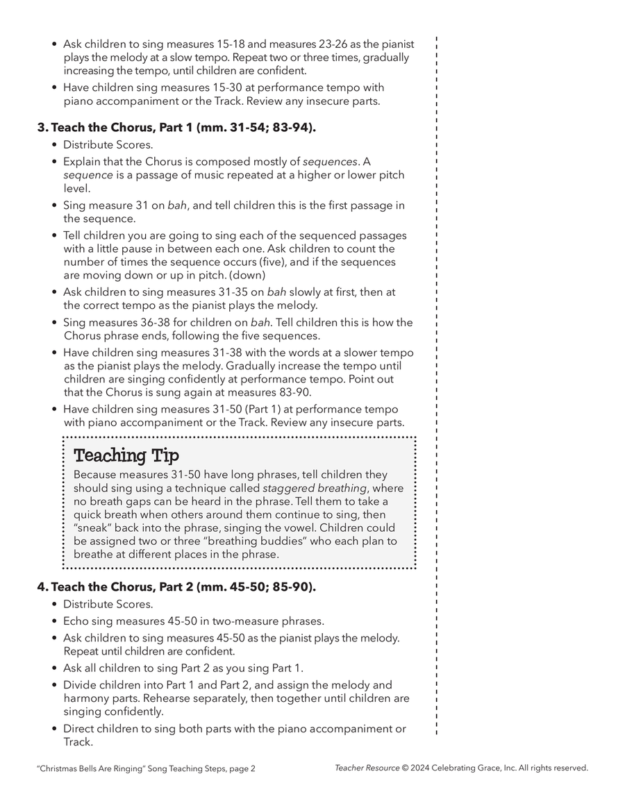 Christmas Bells Are Ringing Teacher Resource Unison Choir scores gallery preview page 2