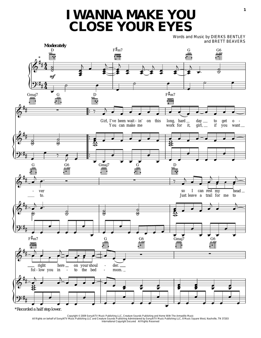 I Wanna Make You Close Your Eyes Piano, Vocal, Guitar scores gallery preview page 1