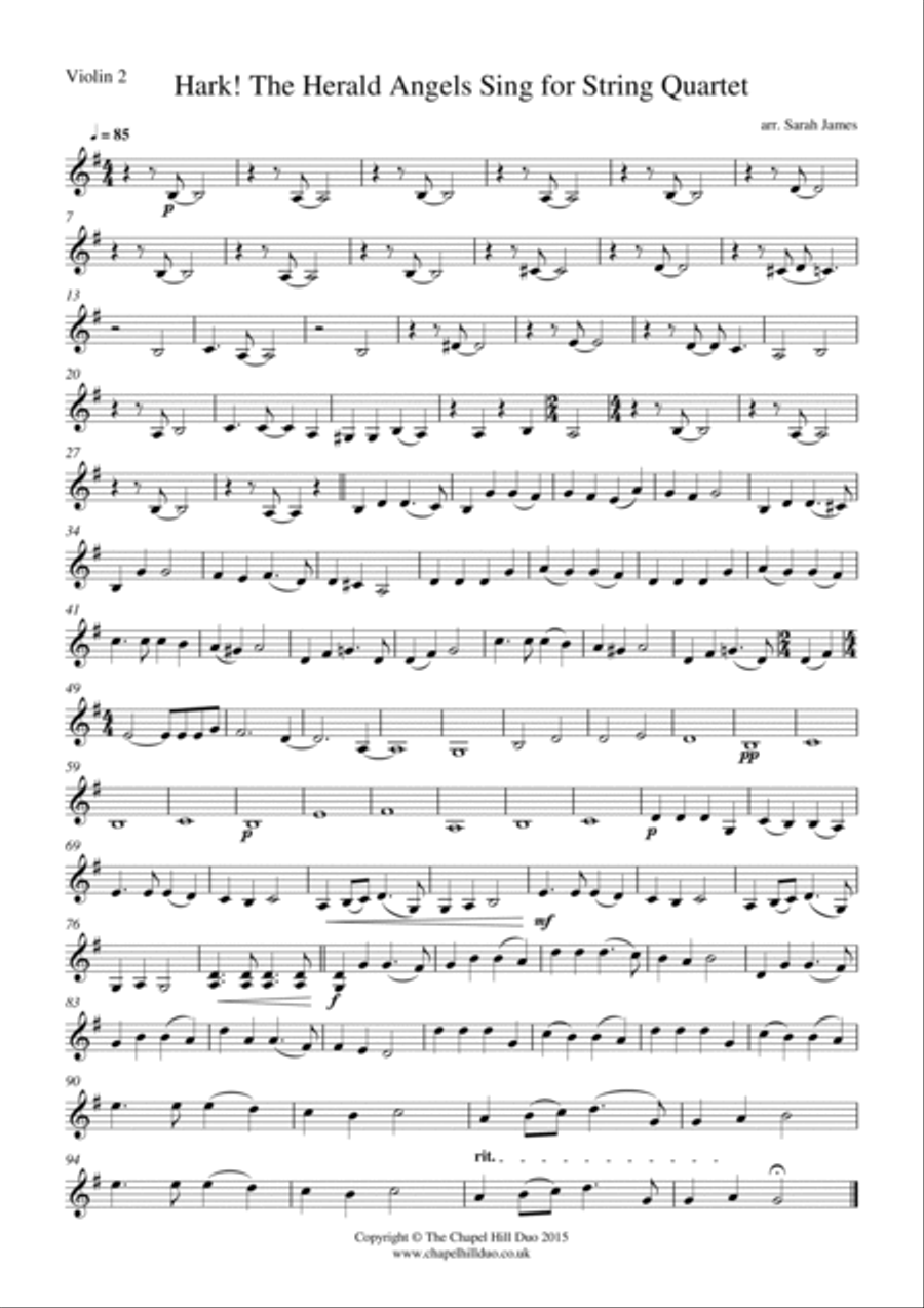 Hark! The Herald Angels Sing for String Quartet - Full Length Arrangement by the Chapel Hill Duo String Quartet scores gallery preview page 3