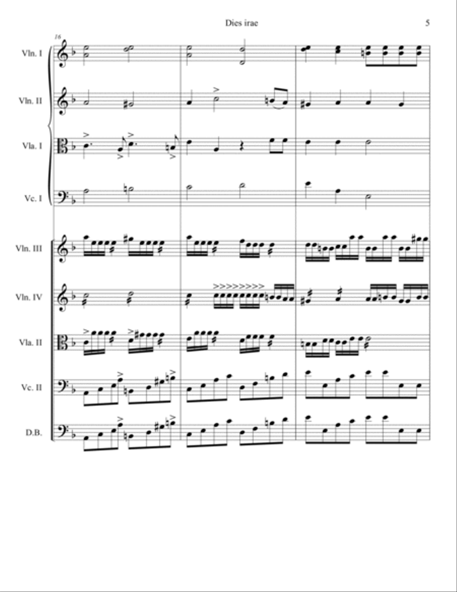 Dies irae, from W. A. Mozart's Requiem. Double string orchestra. Score & parts. String Orchestra scores gallery preview page 5