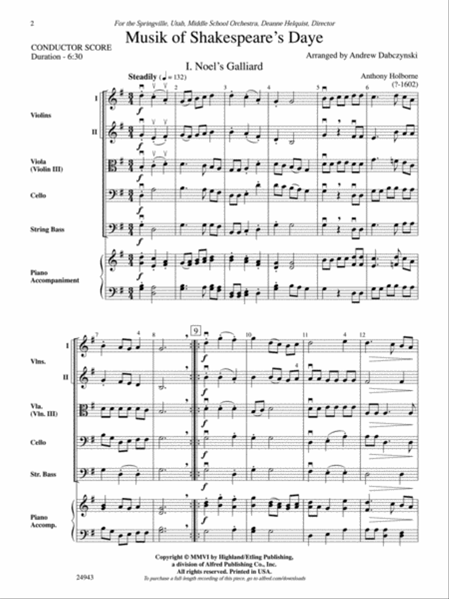 Musik of Shakespeare's Daye String Orchestra scores gallery preview page 2