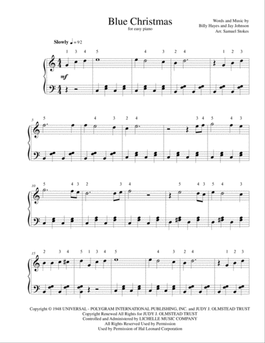 Blue Christmas Easy Piano scores gallery preview page 1