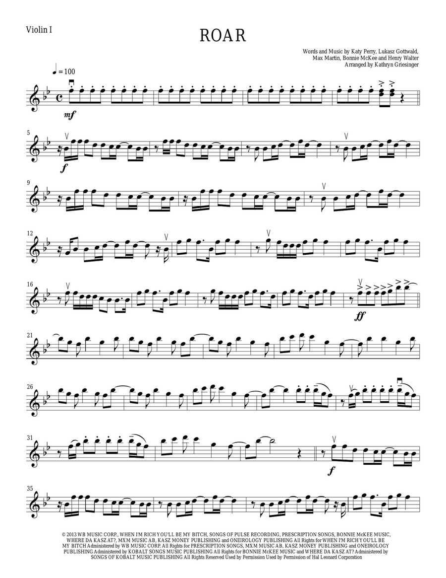 Roar Roar String Quartet scores gallery preview page 1