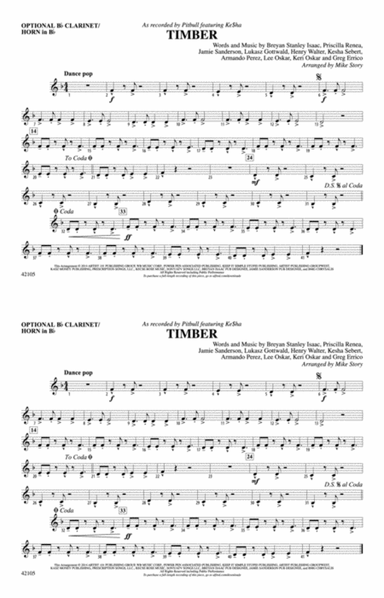 Timber: Optional Bb Clarinet/Horn in Bb