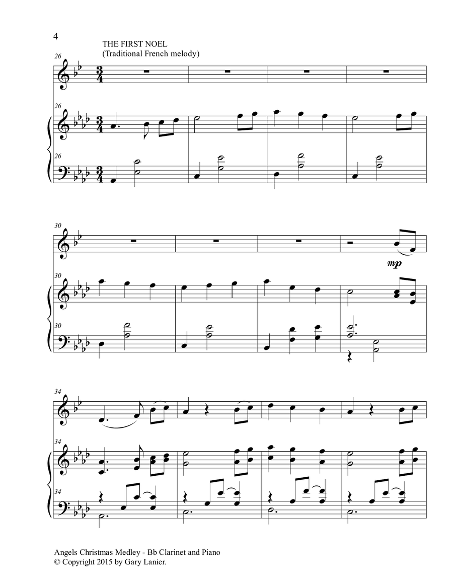 Gary Lanier: ANGELS CHRISTMAS MEDLEY (Duet – Bb Clarinet & Piano with Parts) Woodwind Duet scores gallery preview page 5