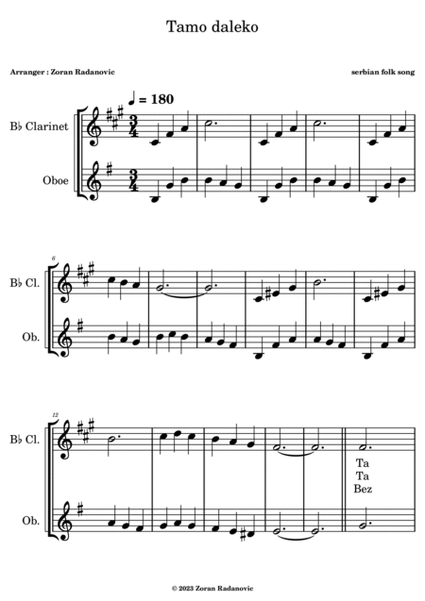 Tamo daleko - for Bb clarinet, oboe duet image number null