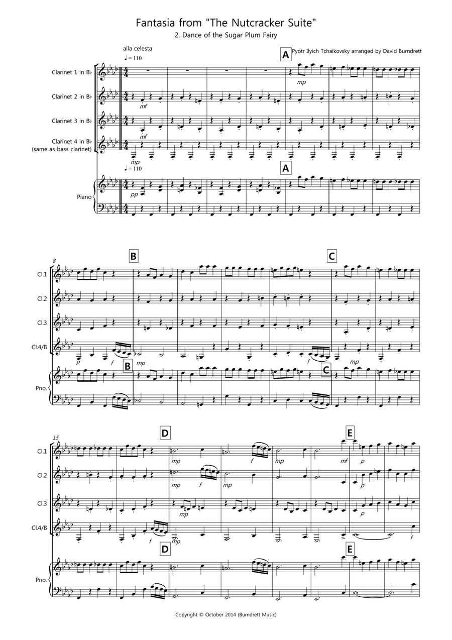 Dance of the Sugar Plum Fairy (fantasia from Nutcracker) for Clarinet Quartet Clarinet Quartet scores gallery preview page 1