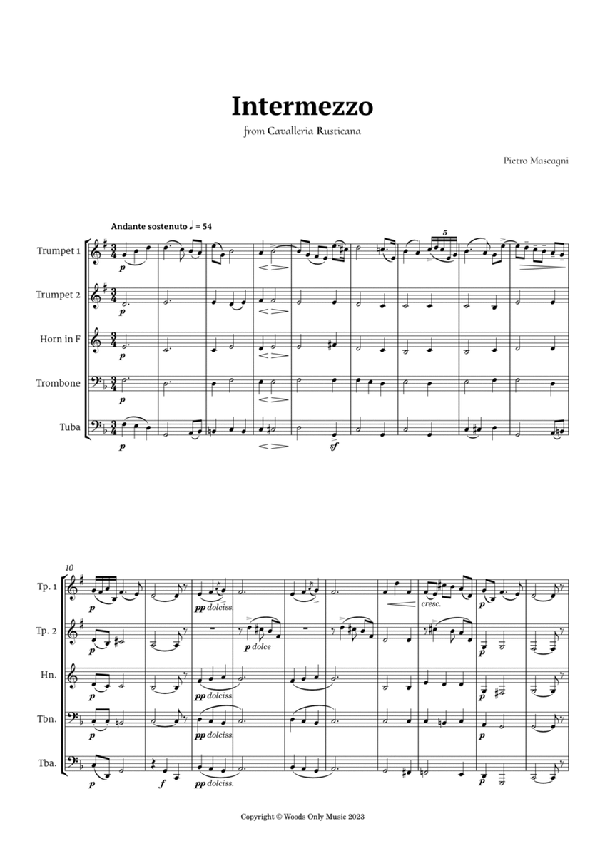 Intermezzo from Cavalleria Rusticana by Mascagni for Brass Quintet image number null