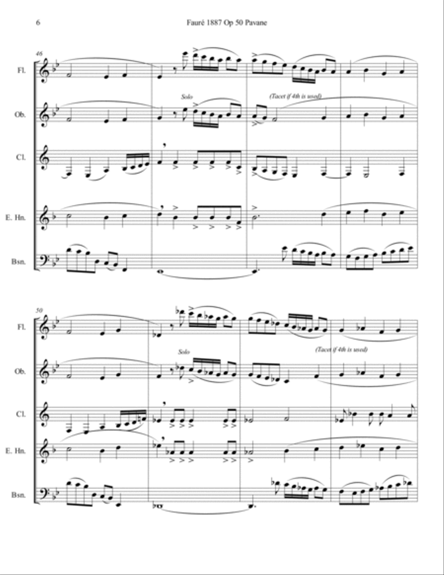 Fauré 1887 Op 50 Pavane Quintet in G minor Woodwind Quintet scores gallery preview page 6