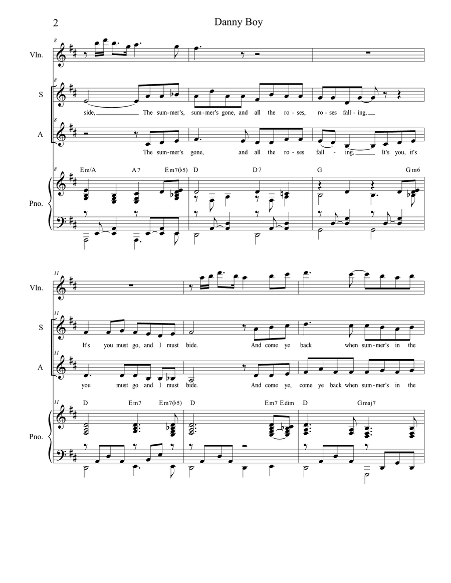 Danny Boy (Duet for Soprano and Alto Solo) Alto Voice scores gallery preview page 2