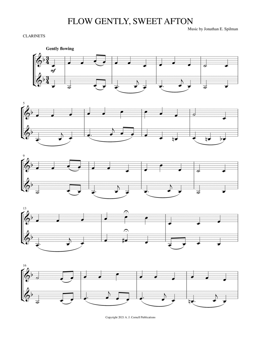 Flow Gently, Sweet Afton Clarinet Duet scores gallery preview page 1