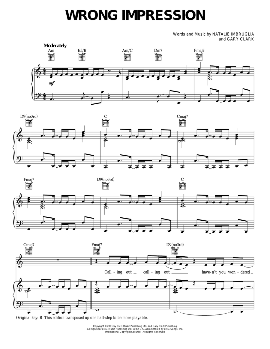 Wrong Impression Wrong Impression Piano, Vocal, Guitar scores gallery preview page 1