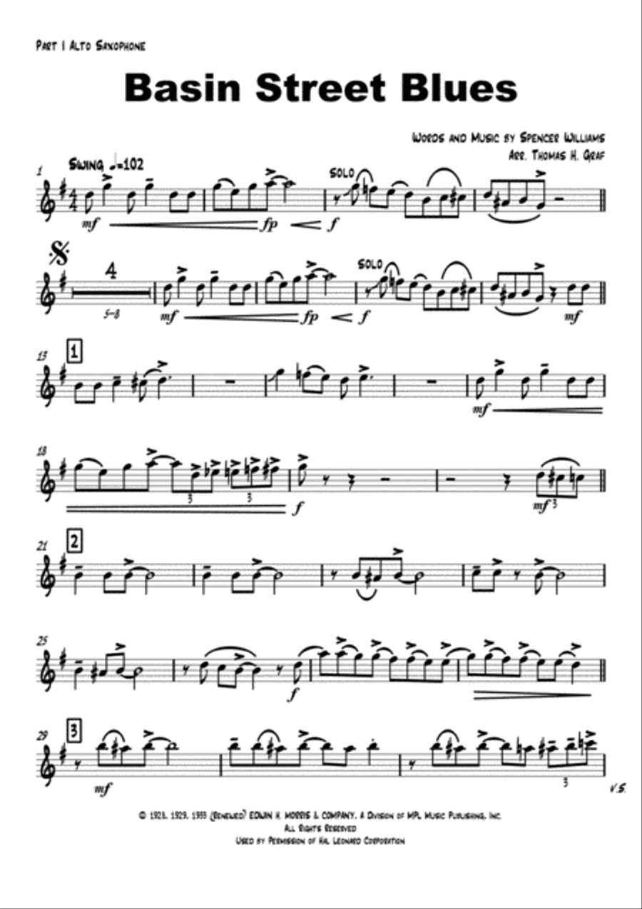 Basin Street Blues Saxophone Quintet scores gallery preview page 6