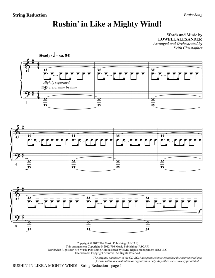 Rushin' In Like A Mighty Wind! - Keyboard String Reduction Choir scores gallery preview page 1