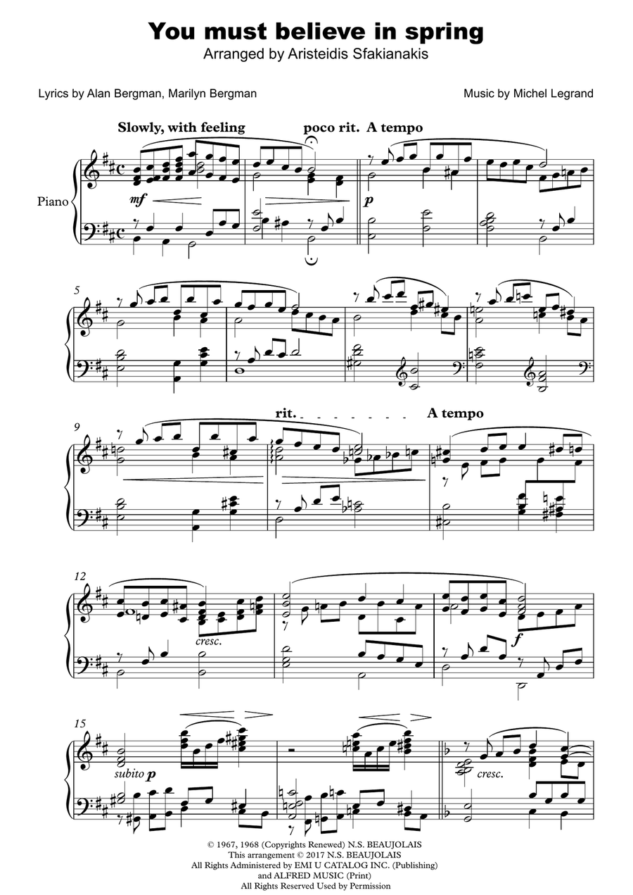 You Must Believe In Spring Piano Solo scores gallery preview page 2