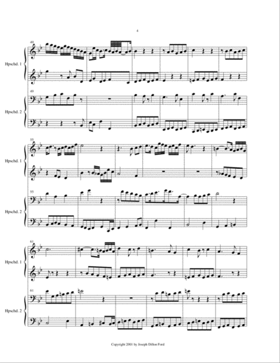 Fuga a quattro voci (4 part fugue) for harpsichord (4 hands and 2 manuals) 4-Part scores gallery preview page 4