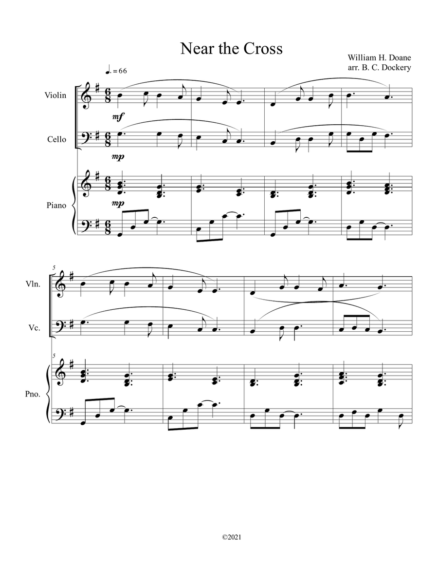 Near the Cross (violin and cello duet) with optional piano accompaniment Piano Trio scores gallery preview page 1