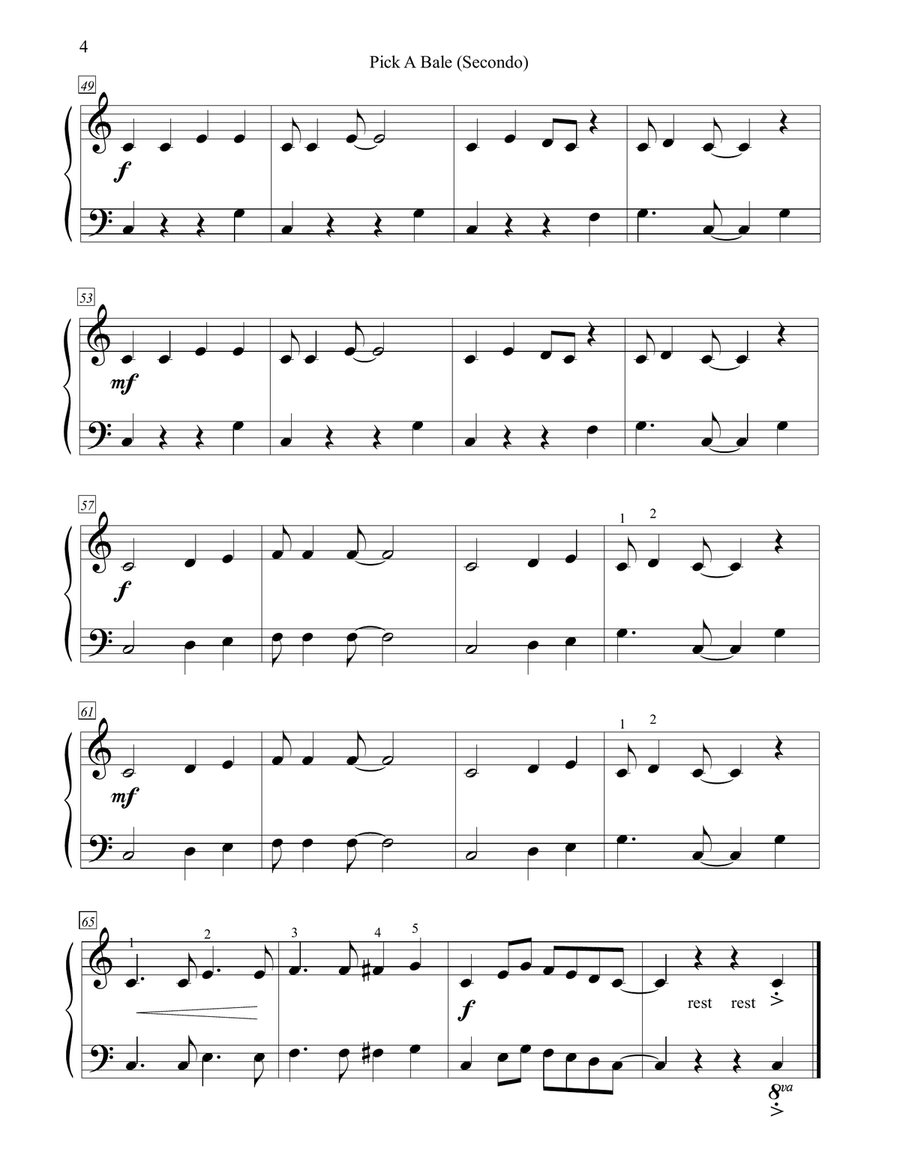 Pick A Bale of Cotton (1P/4H) 1 Piano, 4-Hands scores gallery preview page 5