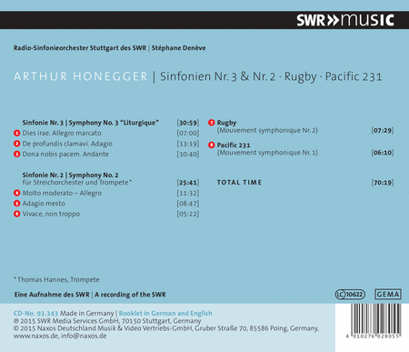 Honegger: Symphony No. 3 "Liturgique" - Symphony No. 2 - Rugby - Pacific 231