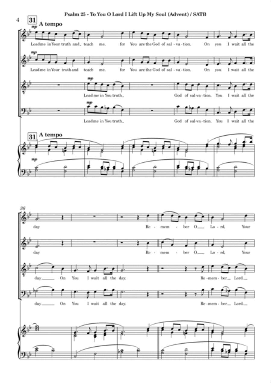 To You O Lord I Lift Up My Soul - Psalm 25 (SATB) 4-Part scores gallery preview page 4