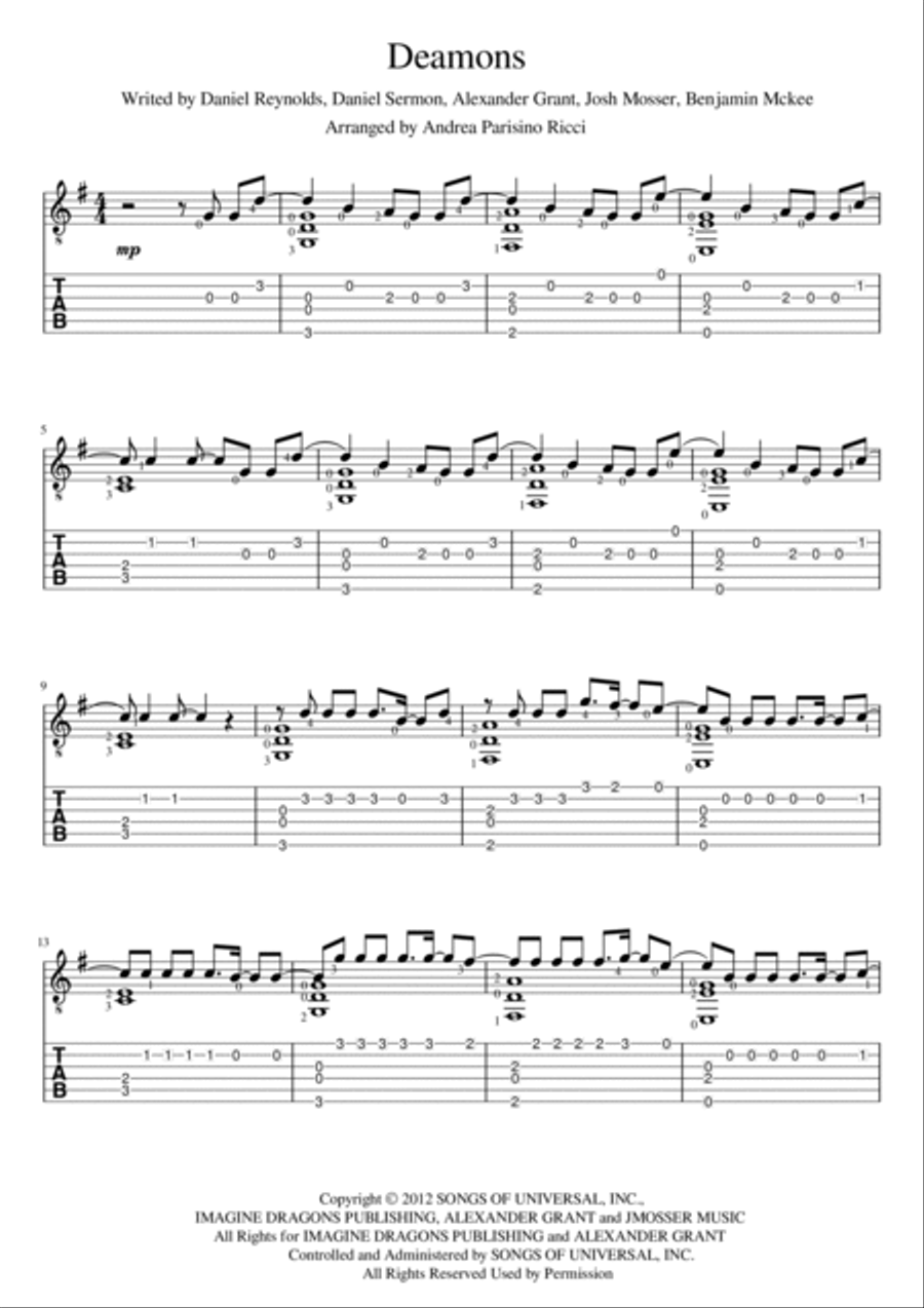 Demons Guitar Tablature scores gallery preview page 2