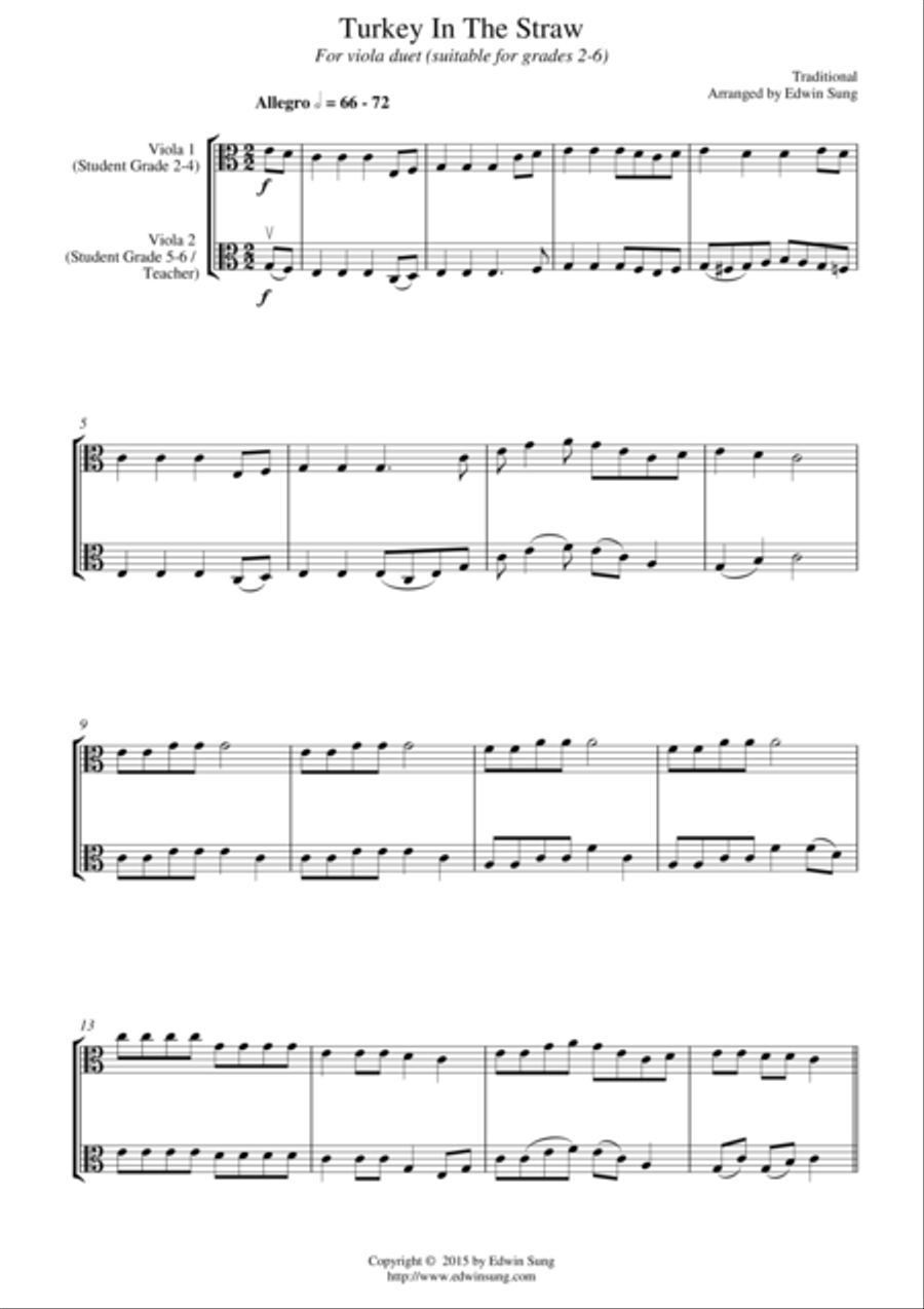 Turkey In The Straw (for viola duet, suitable for grades 2-6) String Duet scores gallery preview page 1