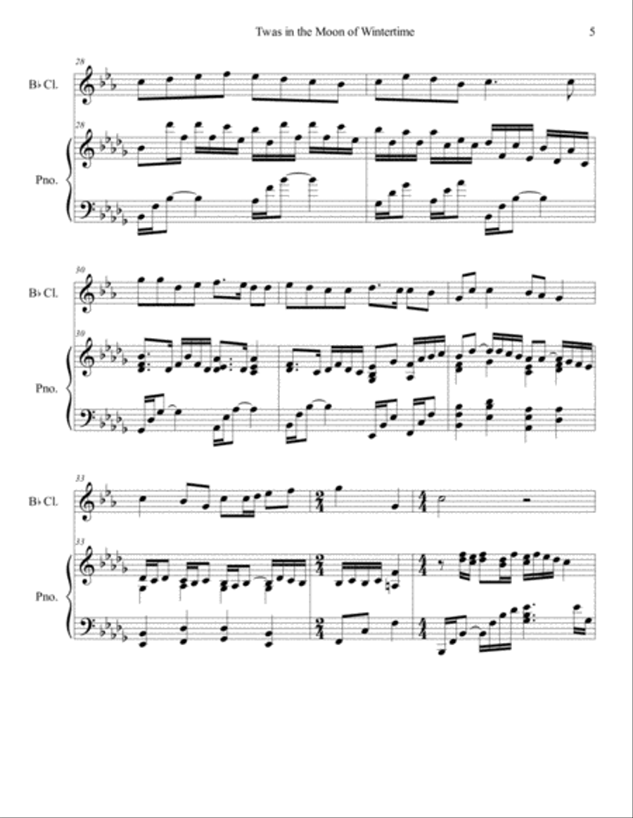 Twas in the Moon of Wintertime/The Huron Carol (Bb clarinet/piano), arr. Brenda Portman B-Flat Clarinet scores gallery preview page 5