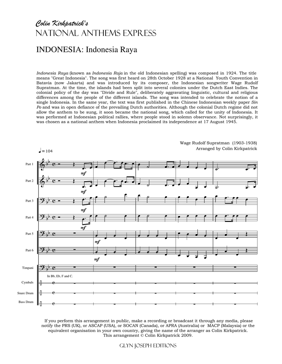Indonesia National Anthem: Indonesia Raya Large Ensemble scores gallery preview page 4