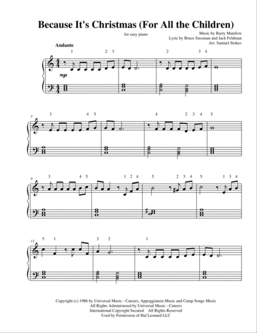 Because It's Christmas (For All the Children) Easy Piano scores gallery preview page 1