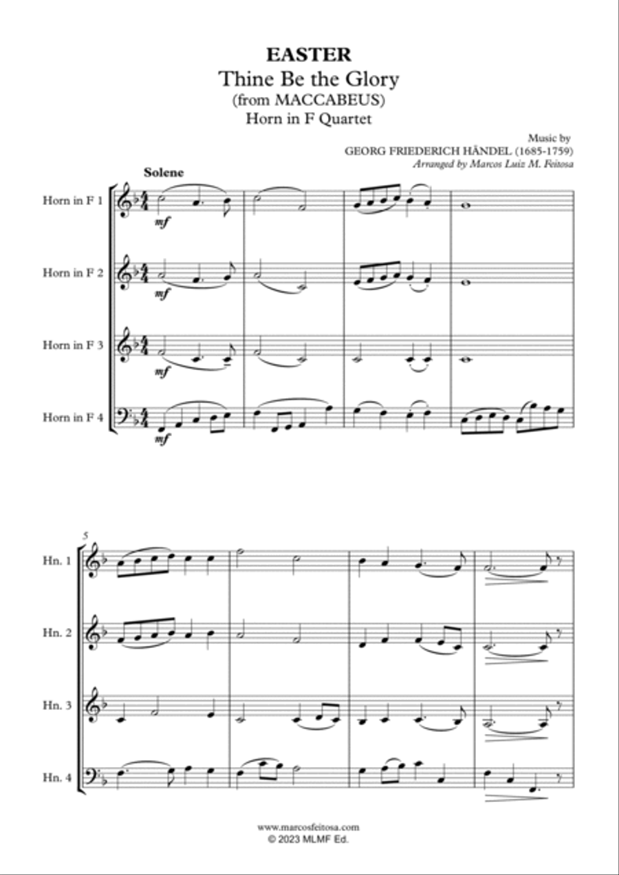 Thine Be the Glory (Maccabeus) - Horn in F Quartet French Horn Quartet scores gallery preview page 3