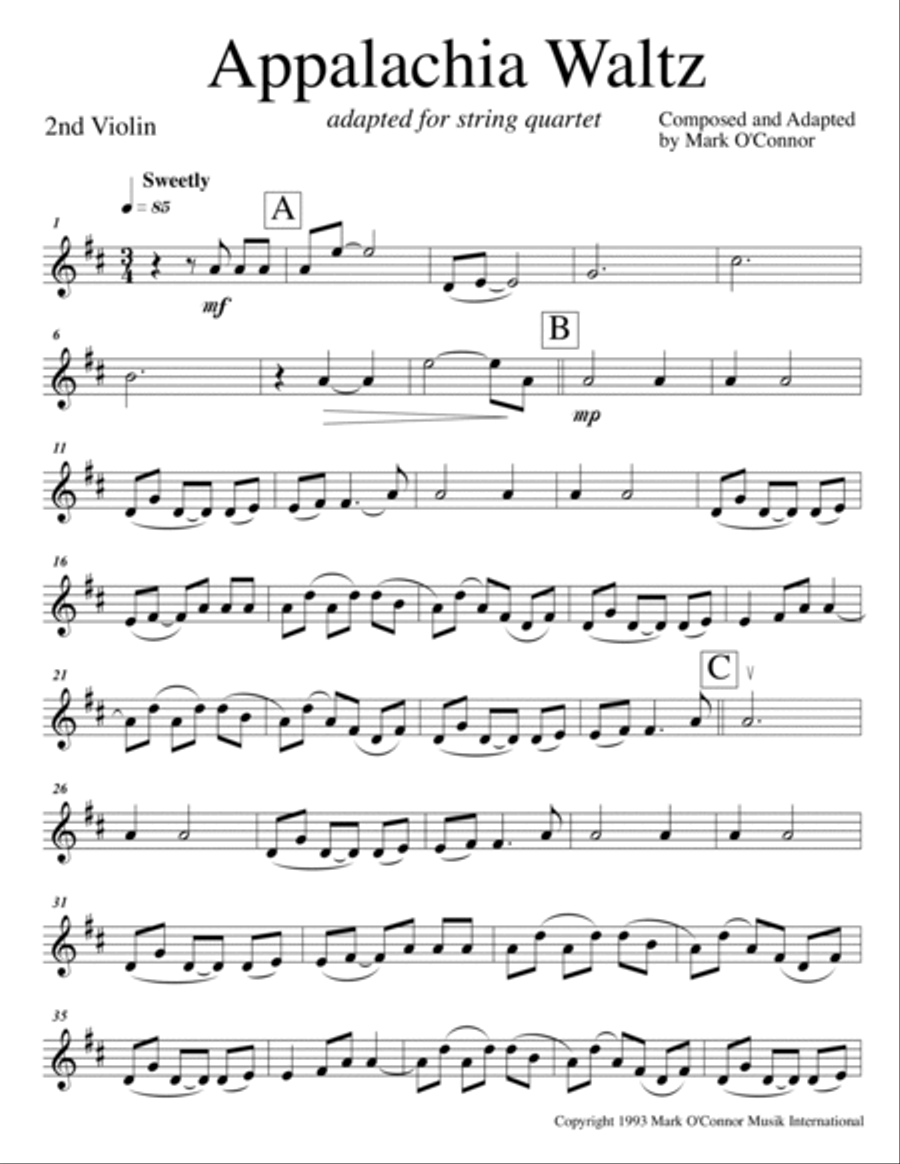 Appalachia Waltz (violin 2 part - string quartet) String Quartet scores gallery preview page 4