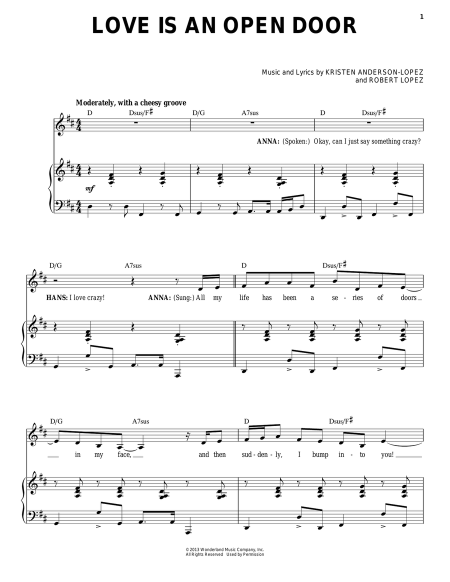 Love Is An Open Door (from Frozen) Piano, Vocal scores gallery preview page 1