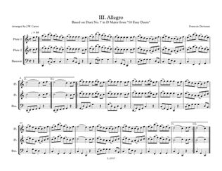 Book cover for Homage a Devienne, Suite in 3 Pieces & an Encore, III. Allegro, for 2 Flutes & Bassoon
