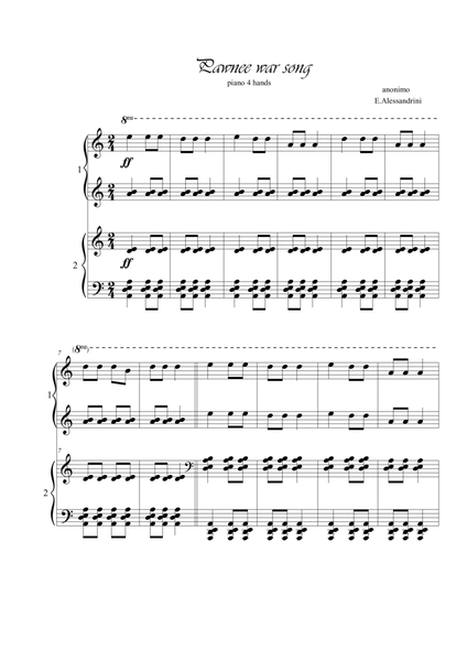Pawnee war song. Indo America music. Piano 4 hands image number null