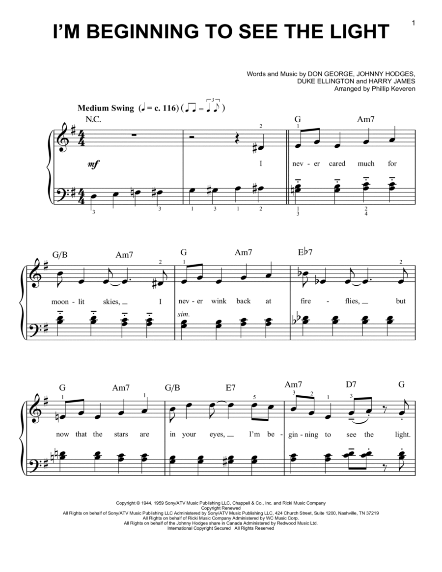 I'm Beginning To See The Light (arr. Phillip Keveren) Easy Piano scores gallery preview page 1