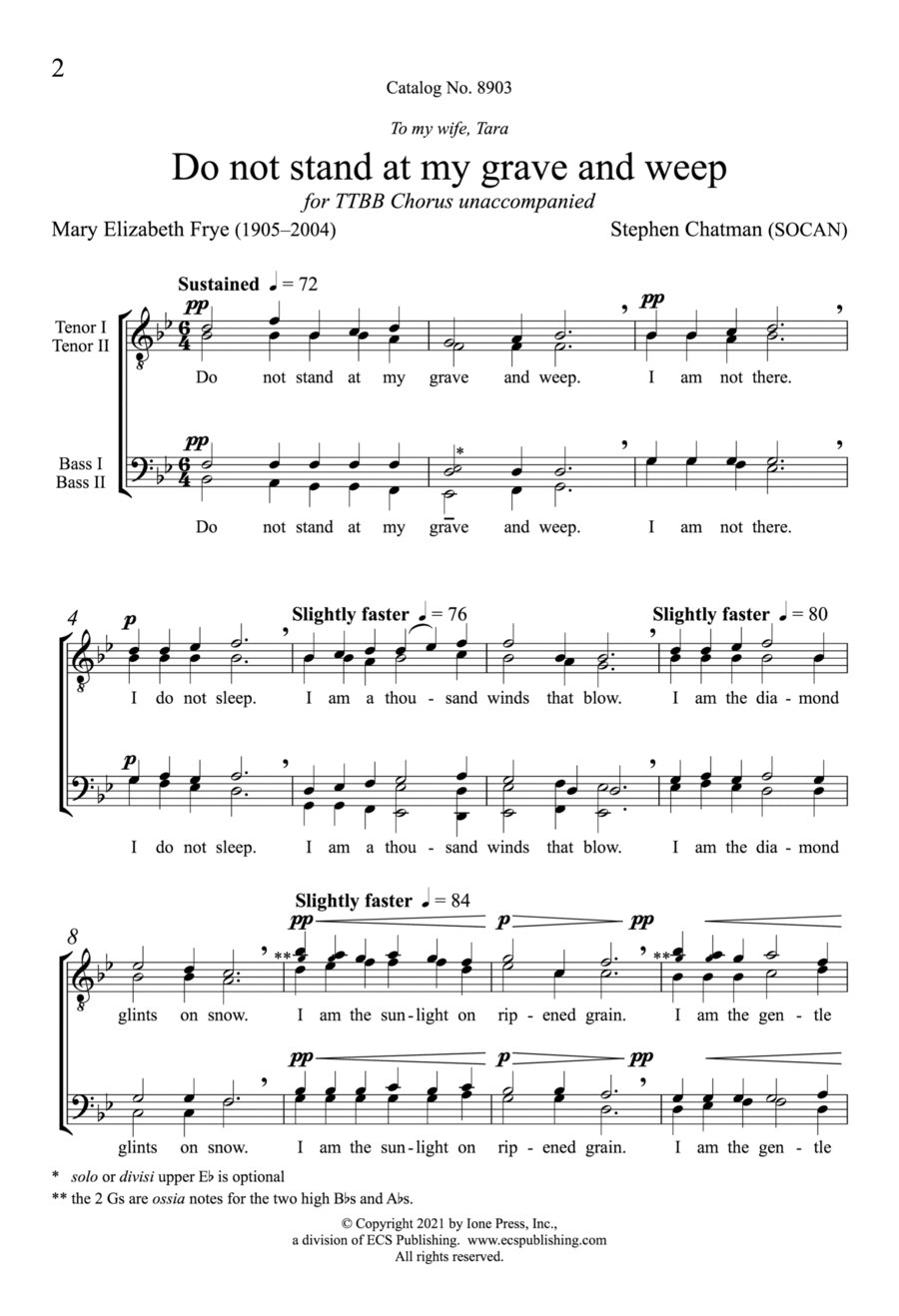 Do not stand at my grave and weep TTBB scores gallery preview page 1