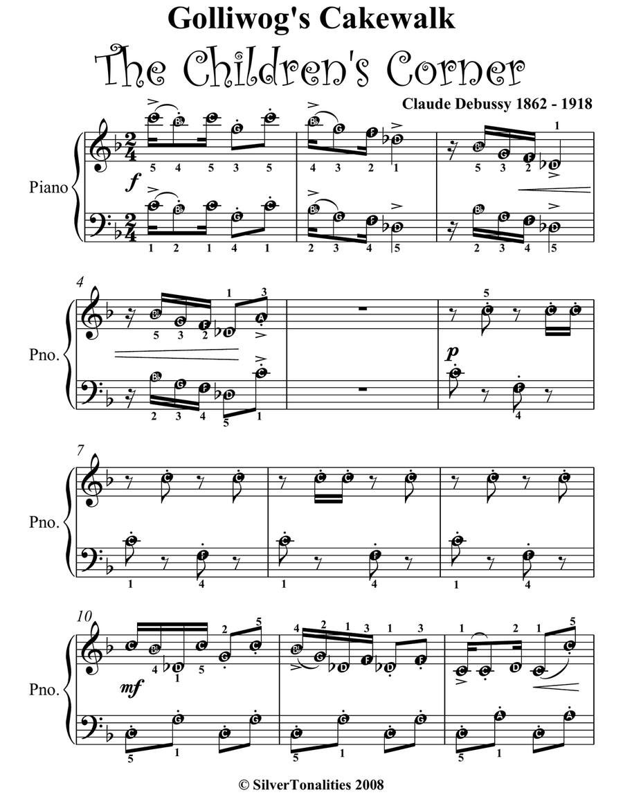 Golliwog's Cakewalk Children's Corner Easy Piano Sheet Music Easy Piano scores gallery preview page 2