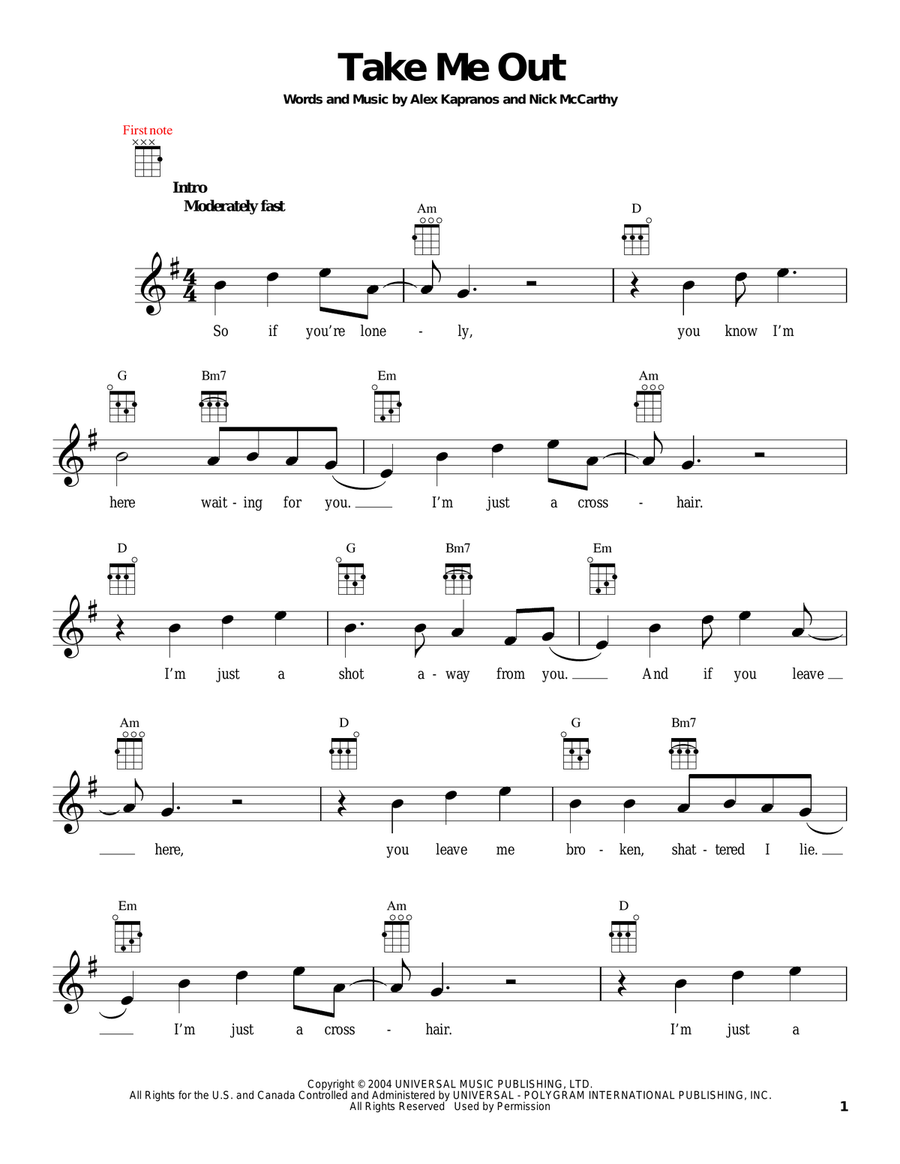 Take Me Out Take Me Out Ukulele scores gallery preview page 1