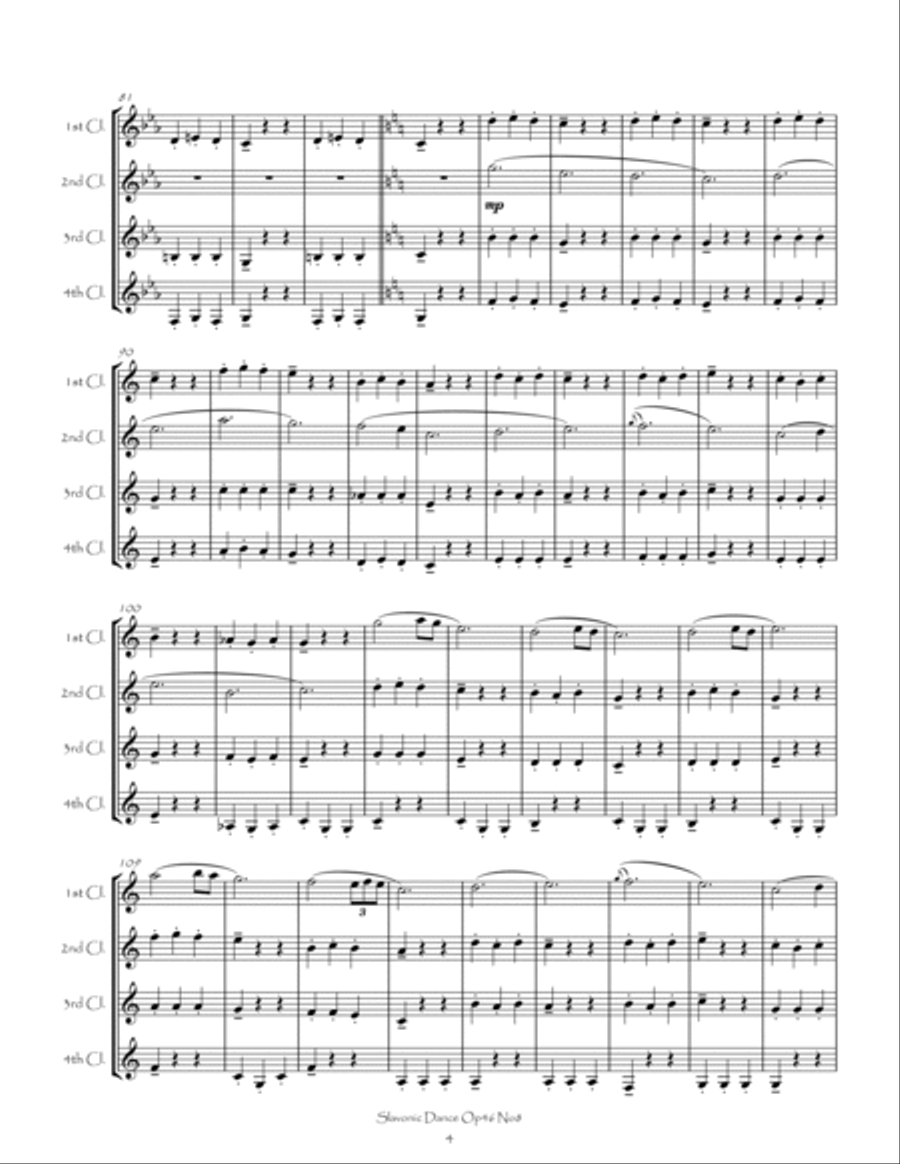 Slavonic Dance Op46 No8 for Clarinet Quartet Clarinet Quartet scores gallery preview page 4