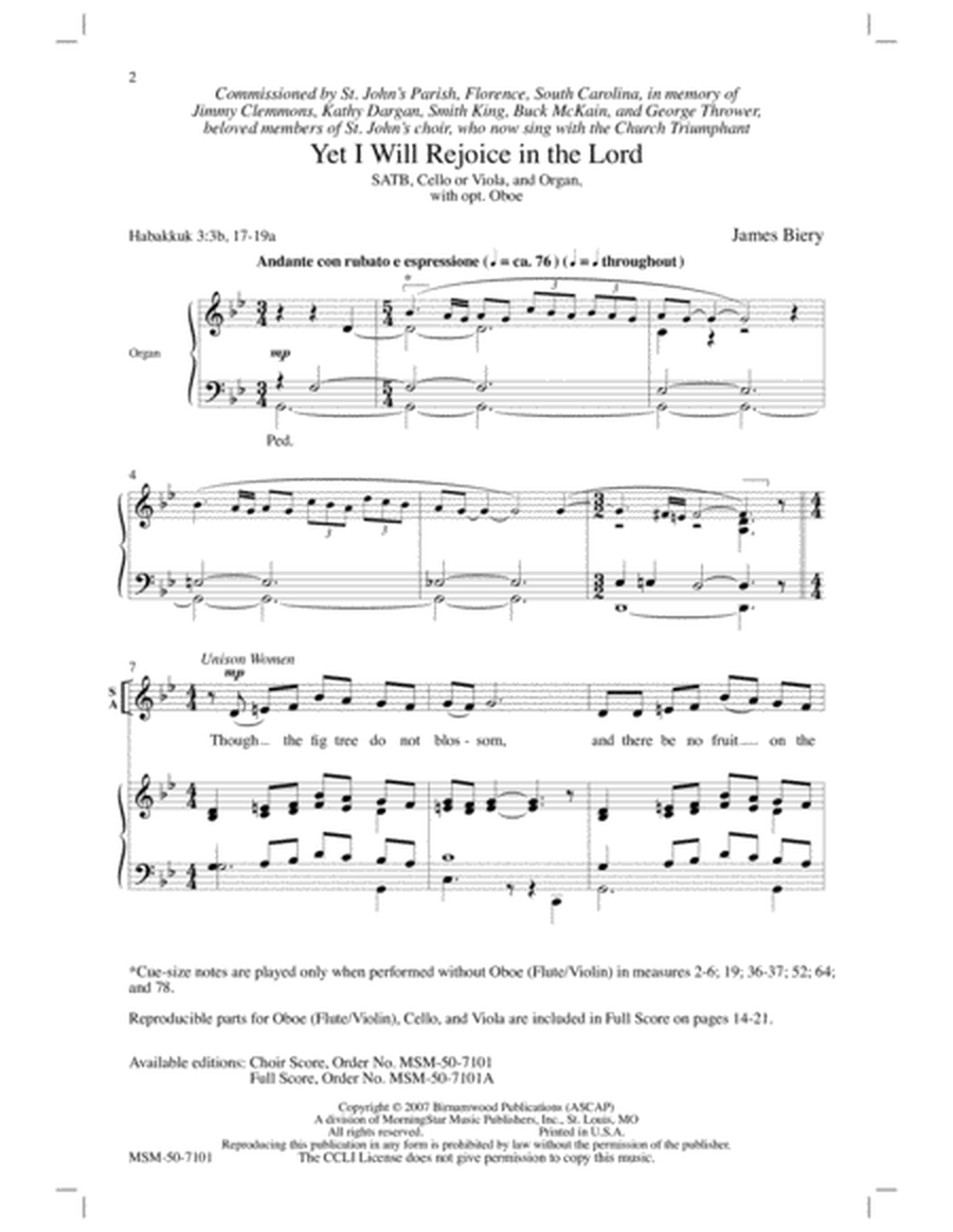 Yet I Will Rejoice in the Lord (Choral Score) image number null