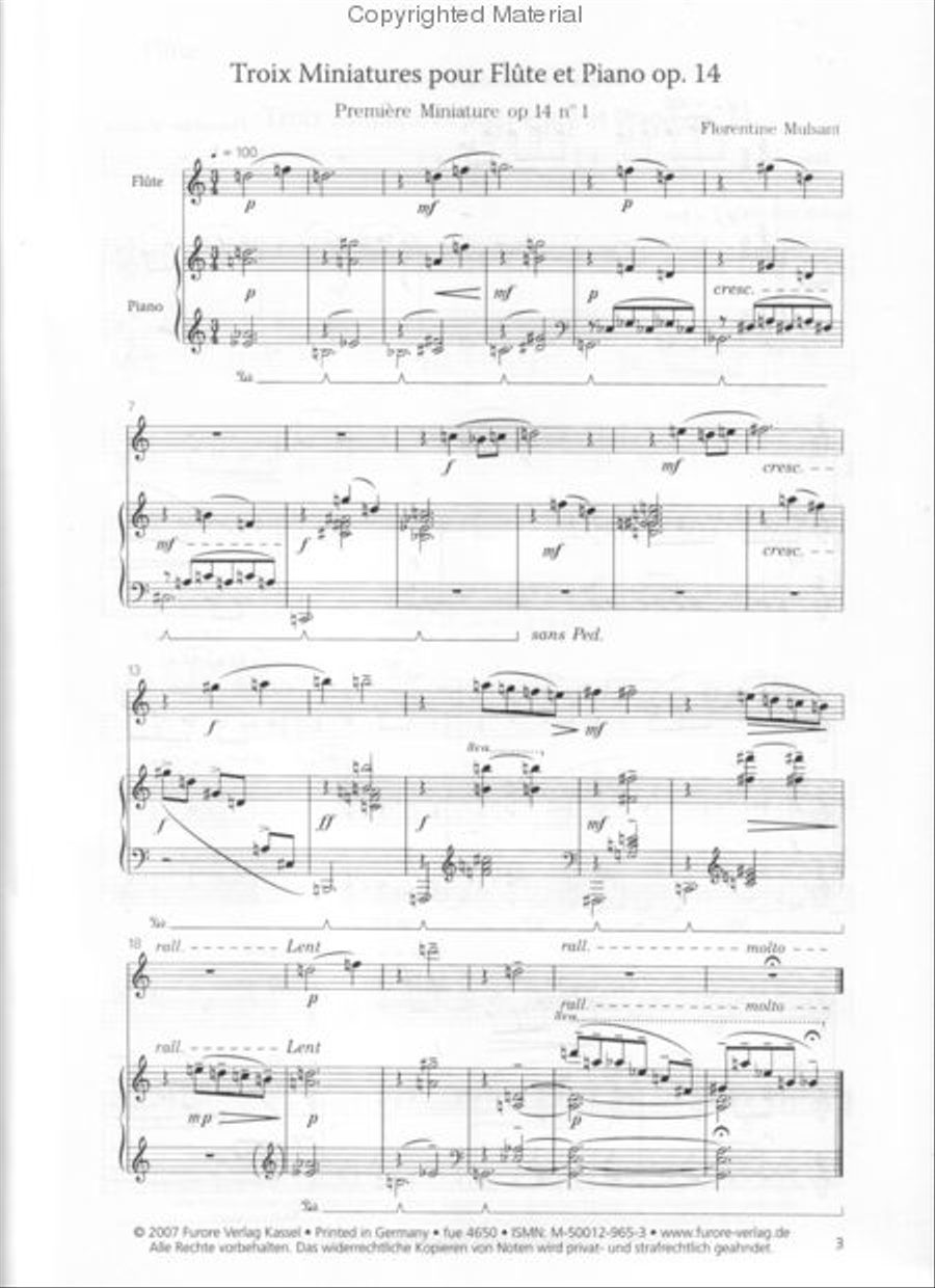 Trois miniatures pour flute et piano Flute Solo scores gallery preview page 2