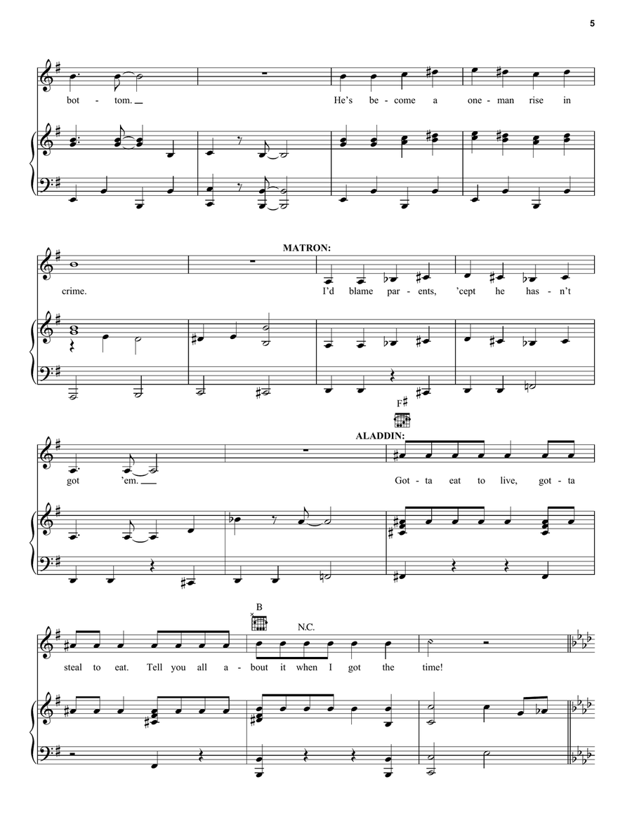One Jump Ahead (from Disney's Aladdin) Piano, Vocal, Guitar scores gallery preview page 5
