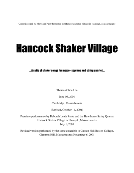 Hancock Shaker Village (2001) for mezzo-soprano and string quartet image number null