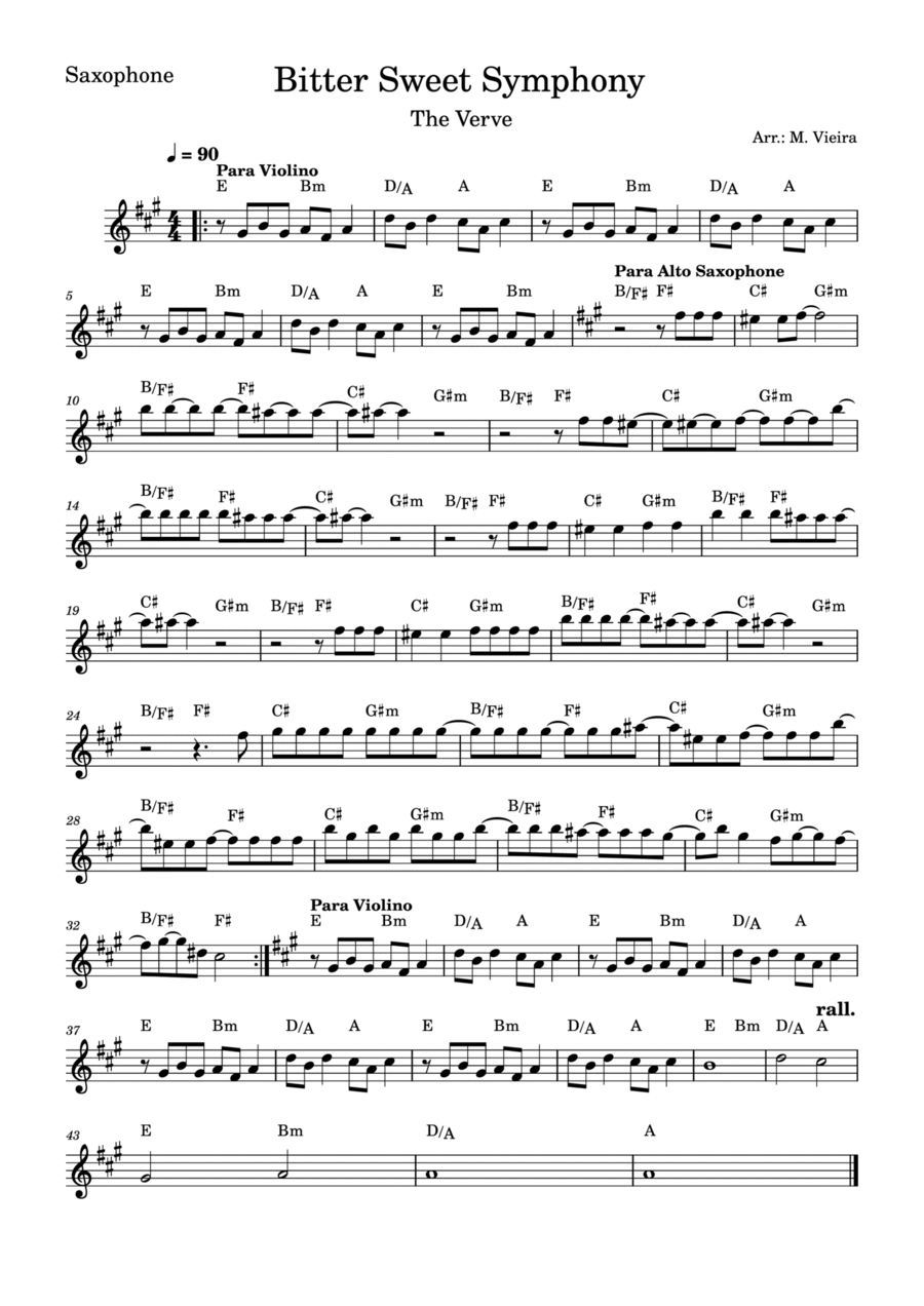 Bitter Sweet Symphony Alto Saxophone scores gallery preview page 1