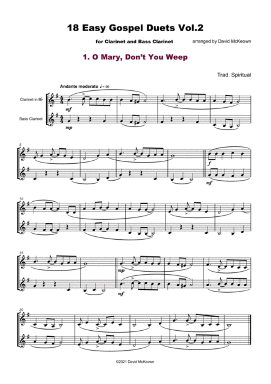 18 Easy Gospel Duets Vol.2 for Clarinet and Bass Clarinet Woodwind Duet scores gallery preview page 3