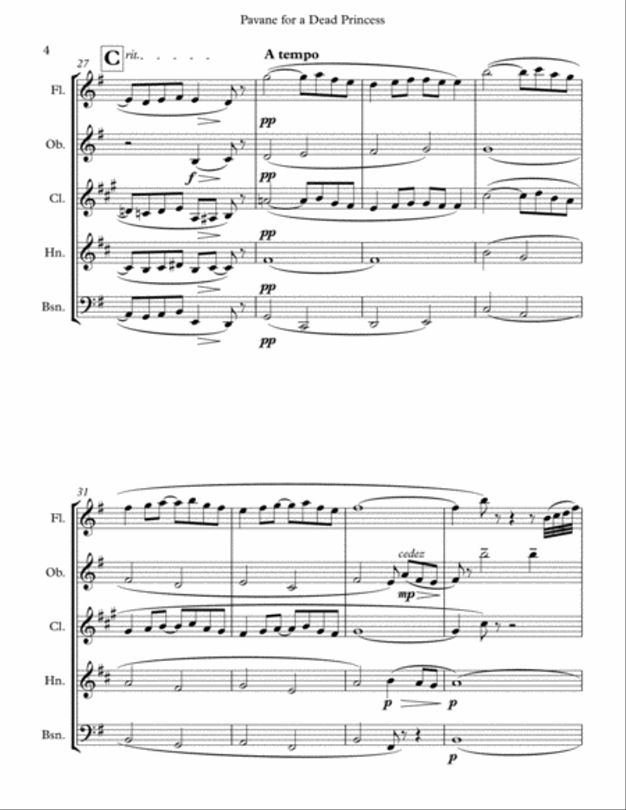 Pavane for a Dead Princess for Wind Quintet Woodwind Quintet scores gallery preview page 4