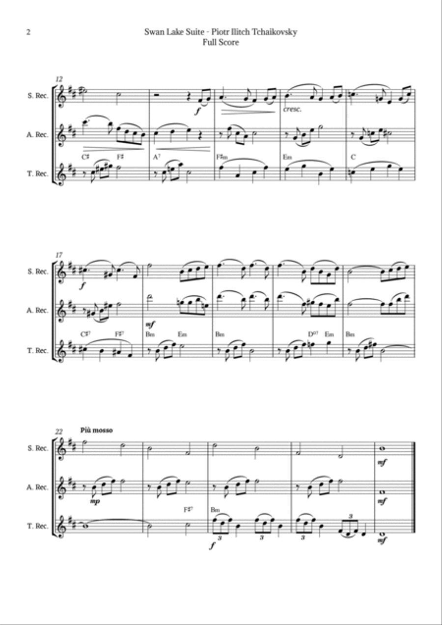 Swan Lake Theme by Tchaikovsky Chamber Music scores gallery preview page 2